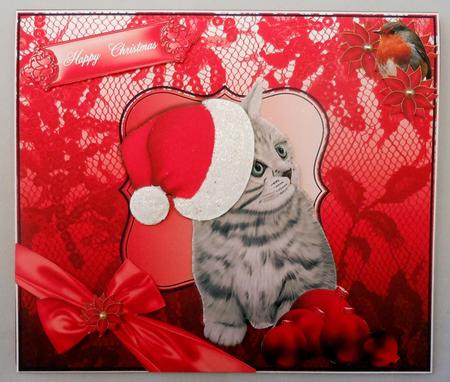 Christmas Kitten and Robin Card Topper by Michelle Chivers