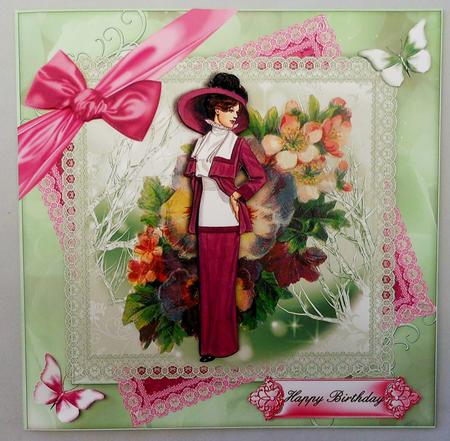Vintage Lady on Floral and Lace Background by Michelle Chivers