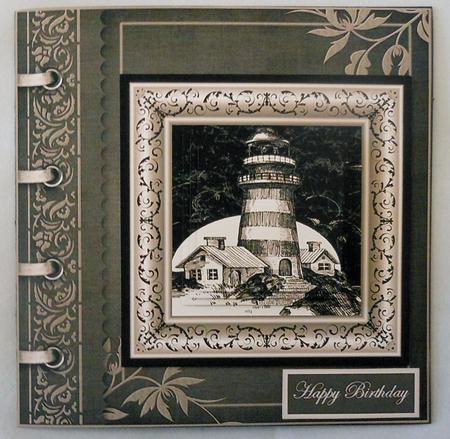 Lighthouse in Sepia Card Front with Topper by Michelle Chivers