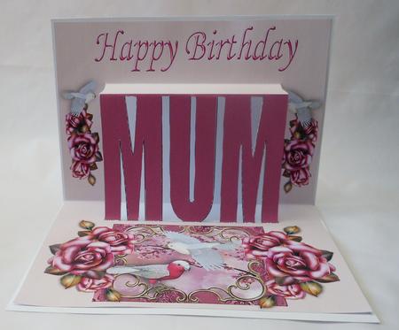 Pretty Exotic Birds with Pink Roses for Mum Pop Up by Michelle Chivers