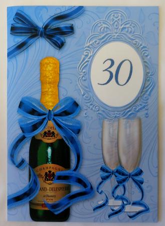 Champagne with Blue Bow - 18, 21, 25, 30, 35 by Michelle Chivers