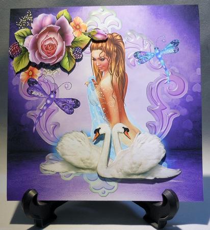 Bathing Beauty with Dragonflies and Swans 8x8 by Michelle Chivers