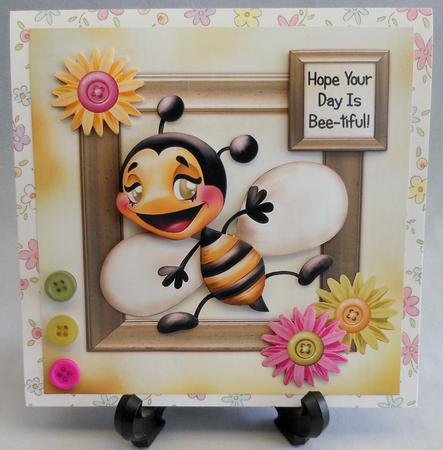 Happy Bee 6x6 Decoupage Card - Yellow, Green & Pink Featured Gallery Photo