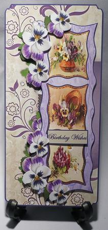 Arrangement of Pansy Vintage Style Dl Card with a Topper by Michelle Chivers
