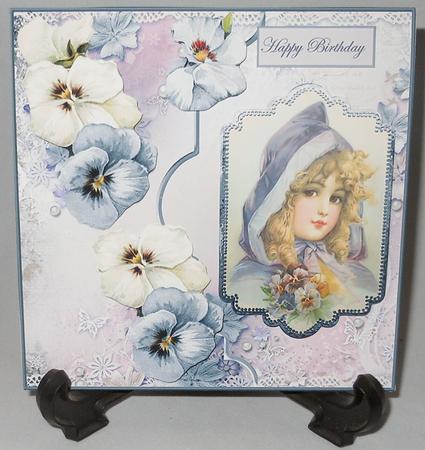 Pansy Girl Card Front with Topper and Decoupage by Michelle Chivers