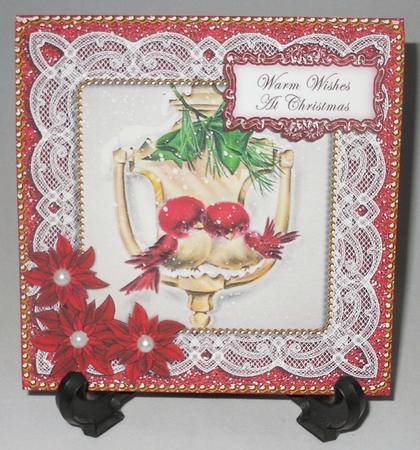 Lovebirds Red Warm Wishes Christmas 8in Sentiment Topper by Michelle Chivers
