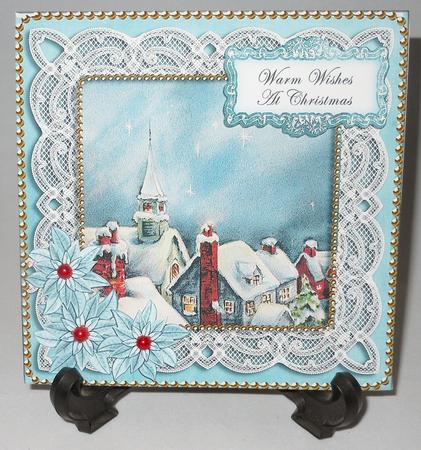 Blue Rooftops Warm Christmas Wishes 8in Sentiment Topper by Michelle Chivers