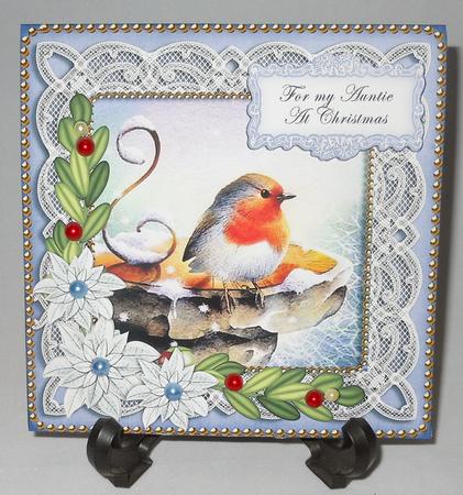 Blue Robin Auntie at Christmas 8in Sentiment Topper by Michelle Chivers