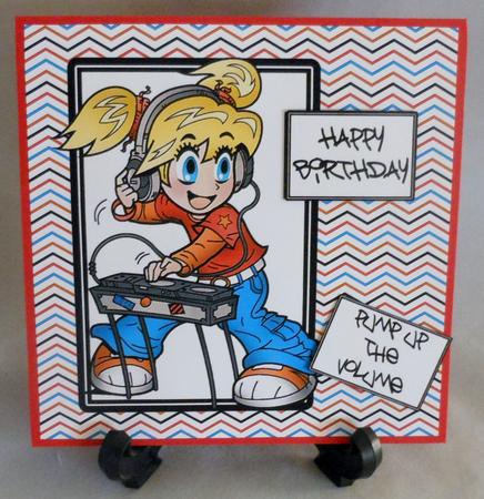 Anime Dj - 8x8 Quick Card - Orange & Blue by Michelle Chivers