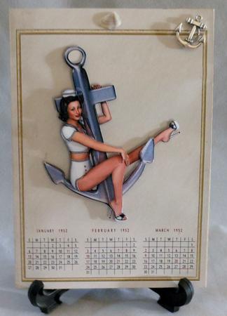 1950's Vintage Sailor Calender Girl Card Front by Michelle Chivers