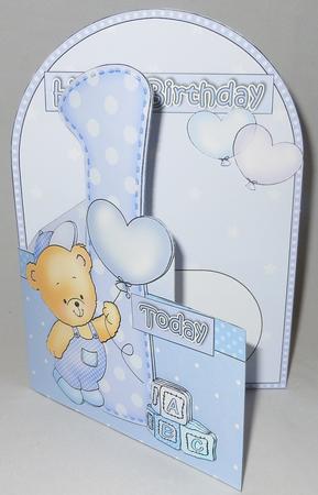 3D 1st Birthday Teddy Shaped Front Card with Decoupage by Michelle Chivers