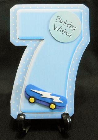 Age 7 Blank Blue Birthday Shape Card by Michelle Chivers