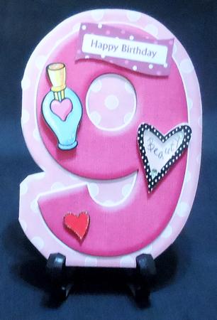 Age 9 Blank Pink Birthday Shape Card by Michelle Chivers