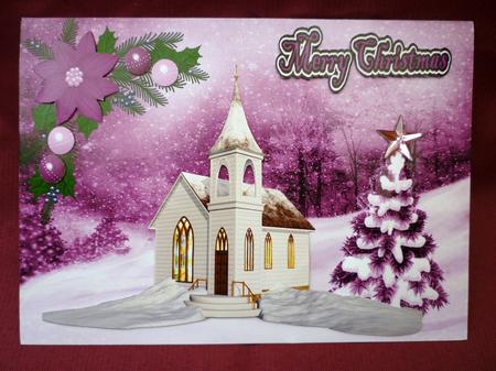Christmas Church with Pink Tree by Michelle Chivers