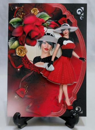 Dressed Up Red Rose Lady Shaped Card Front Decoupage by Michelle Chivers