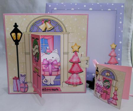3D Xmas Cat's Present Animated Moveable Open Door by Michelle Chivers