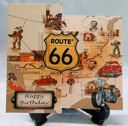 Route 66 No Hole Fold Back Card with Pyramid Topper by Michelle Chivers