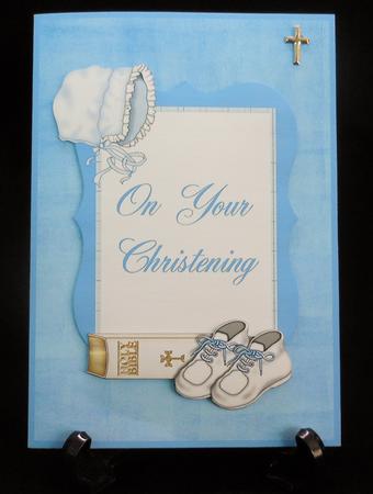 Christening Baby Boy Card Front with Decoupage by Michelle Chivers