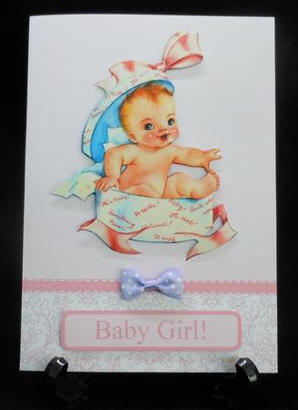 Delightful Baby Girl Card Front with Decoupage by Michelle Chivers