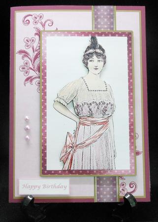 Portrait of a Lady in Pink Ribbon Topper Card Front by Michelle Chivers