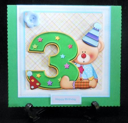 Birthday Clown Teddy Bear Age 3 Card with Decoupage by Michelle Chivers