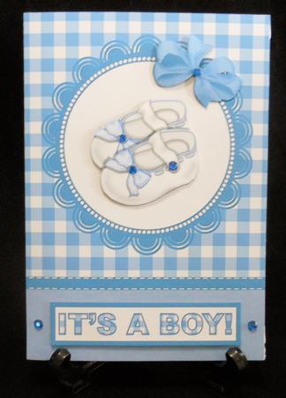 New Baby Boy Little Shoes Card Gingham Front & Decoupage by Michelle Chivers