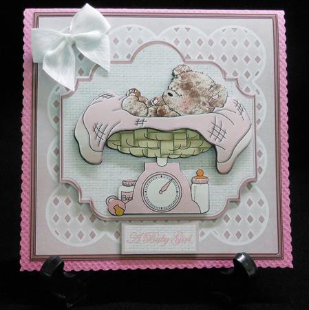 Baby Girl Weigh in with Scales Card by Michelle Chivers