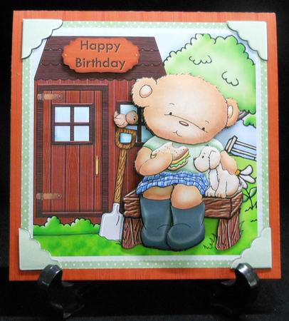 Ted's Snacktime in the Garden. Card Topper & Decoupage by Michelle Chivers