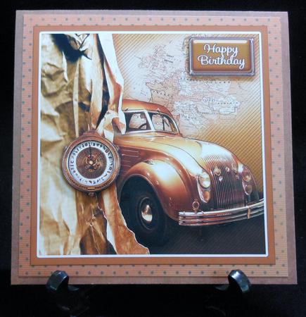 Vintage Car and Compass 8in x 8in Decoupage by Michelle Chivers