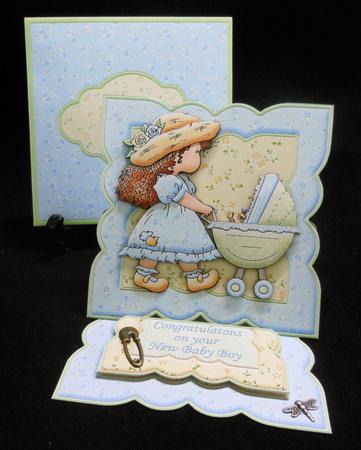 New Baby Boy Stroller Easel Card Kit with Decoupage by Michelle Chivers