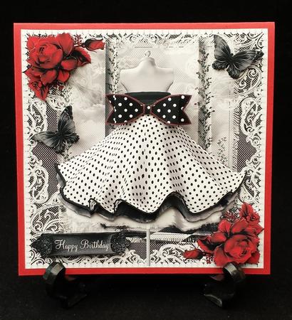 Beautiful Polka Dot Dress and Paper Bow Card Front by Michelle Chivers