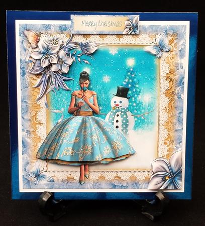 Rose Blue Christmas Card Front Kit by Michelle Chivers