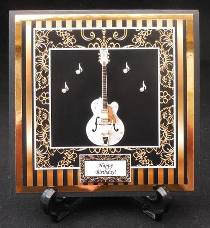 White Guitar 8x8 Black & Gold for Men & Women Card Topper by Michelle Chivers