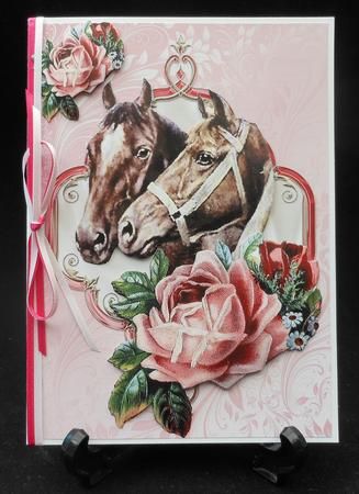 Vintage Horses with Pink Roses in Ornate Frame by Michelle Chivers