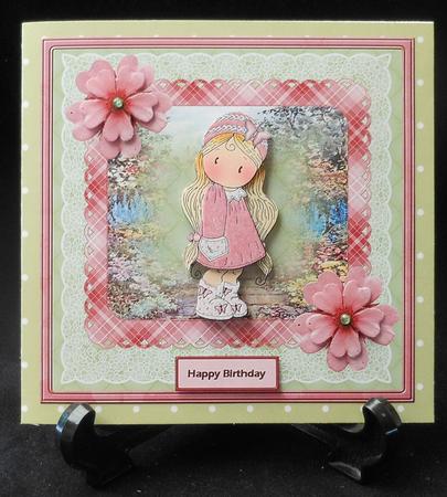 Girl in the Knitted Hat Out Walking 7x7 Card by Michelle Chivers