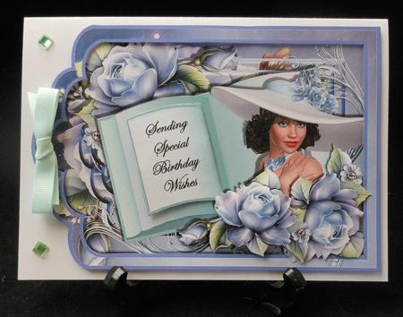 Tag Shaped Card with Book Topper - Spring Blue Lady by Michelle Chivers