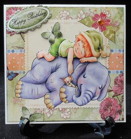 Little Ele Sleeping in Flower Frame 8x8 by Michelle Chivers