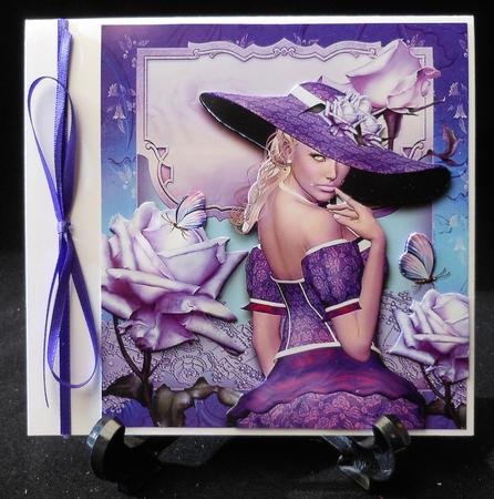 Violet Roses Lady Card Front by Michelle Chivers
