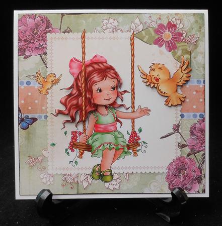 Little Girl on a Swing with Bird 8x8 by Michelle Chivers
