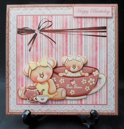 Teddy Bear Tea Party Card with Decoupage by Michelle Chivers