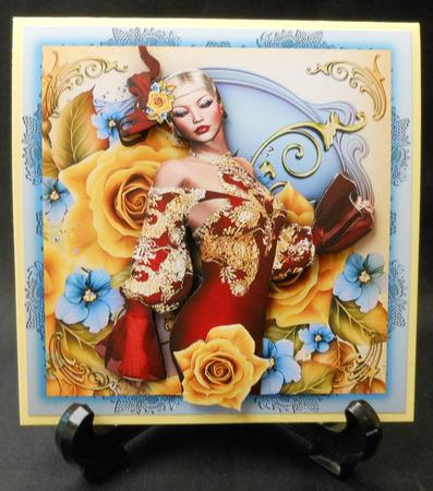 Yellow Rose Lady Card Front by Michelle Chivers