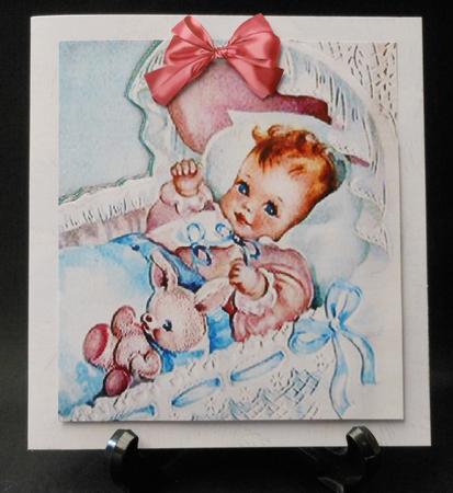 Vintage Baby Girl in Crib with Bunny by Michelle Chivers