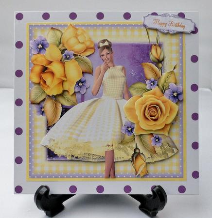 Lemon Gingham Dress and Roses Card Front Kit by Michelle Chivers