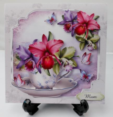 Teacup, Saucer & Orchids - Shaped Topper by Michelle Chivers