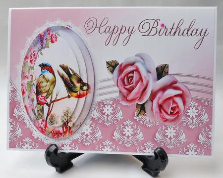 Songbirds with Pink Roses Oval Pyramids by Michelle Chivers