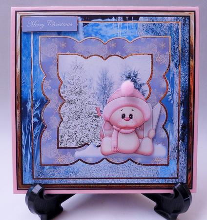 Skying Snow Bunny 7x7 Card with Decoupage by Michelle Chivers