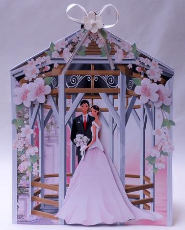 Pink Gazebo Wedding A4 Shaped Card by Michelle Chivers