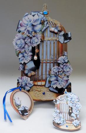 Antique Bird Cage with Blue Roses by Michelle Chivers
