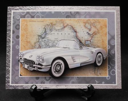 White Vintage Sports Car Card Front by Michelle Chivers
