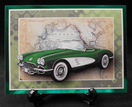 Green Vintage Sports Car Card Front by Michelle Chivers